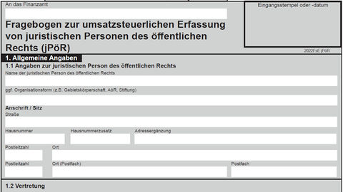 Formularansicht eines Fragebogens der Steuerverwaltung