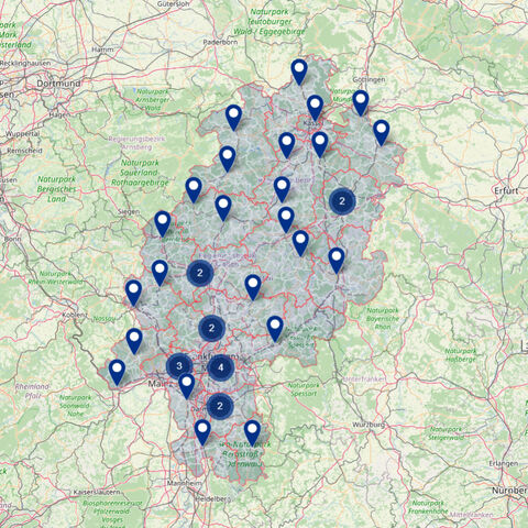 Karte der Finanzämter in Hessen Karte der Finanzämter in Hessen
